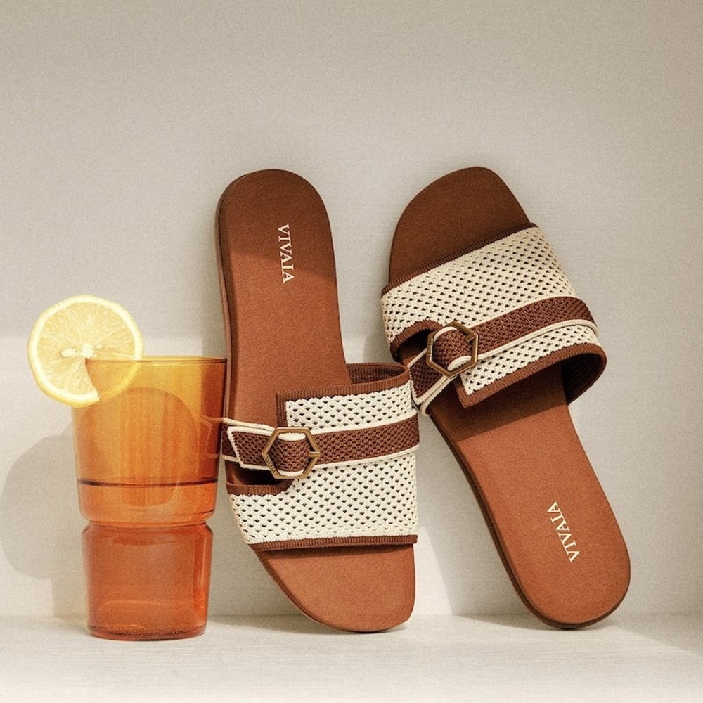 VIVAIA Delia Cream Ivory Caramel Square Toe Knit Sandals EU 39 US 8 NEW